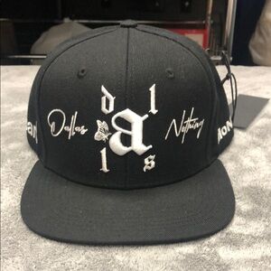 Brand About Nothing Black and White Snapback Hat with Embroidered Design